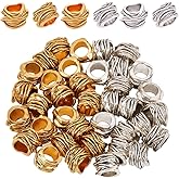 SOFPLATE 1 Box 40pcs Large Hole Spacer Beads Silver Tibetan Spacer Beads Alloy European Rondelle Gold Spacers Metal Hollow Column Bead for DIY Jewelry Crafts Making Women Beading DIY Necklace Bracelet