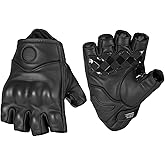 KEMIMOTO Motorcycle Leather Half Finger Gloves for Men Women, Protective Riding Gloves with Shock-Absorbing Padded Palm for Motorbike, Cycling, ATV &amp; Outdoor Sports