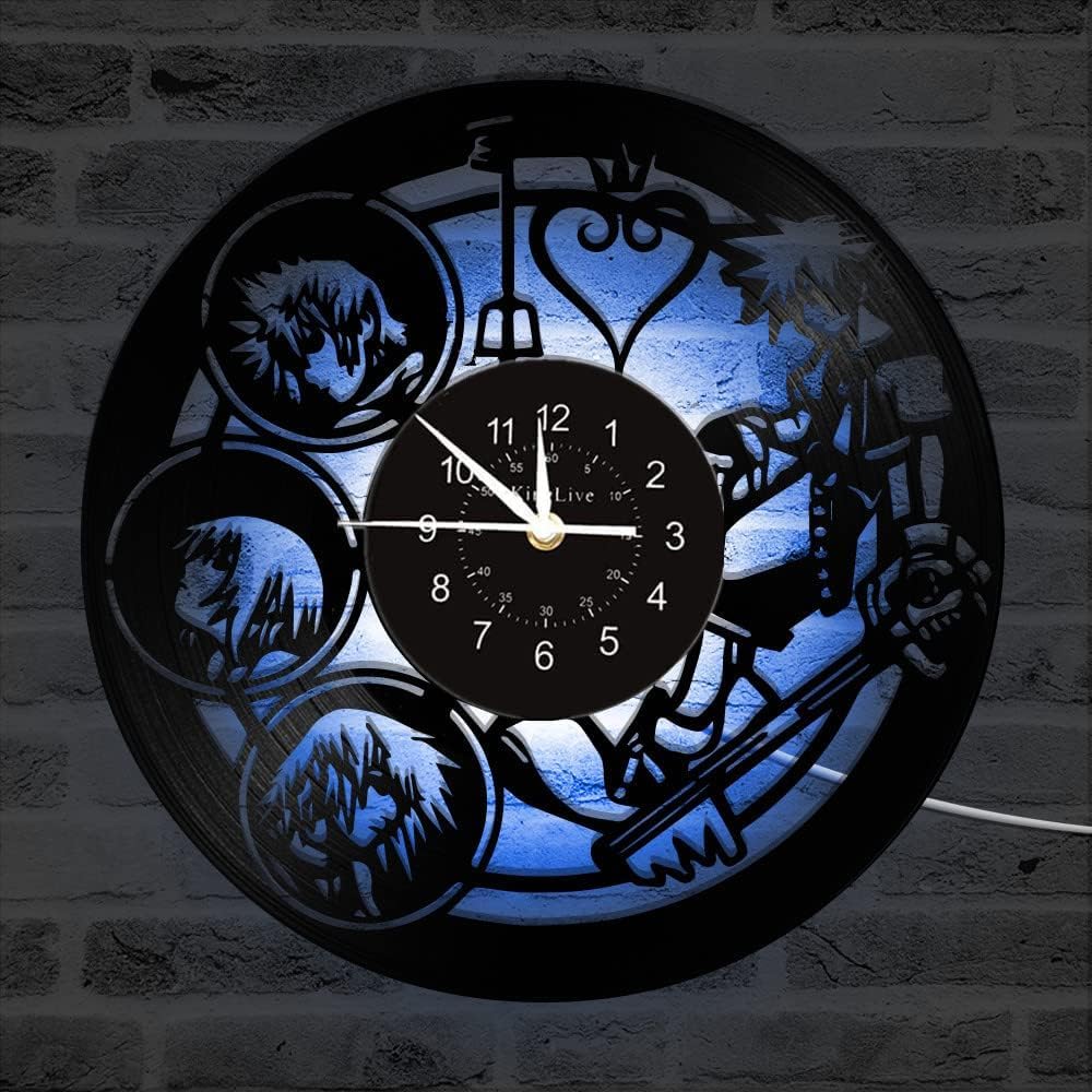 inthetime Kingdom Hearts Handmade Vinyl Record Wall Clock Epic Space Wars Movie Characters Vintage Space Movie Heroes Themed Art Home Room Decorations Heroes Star Decor Gift Set idea Retro