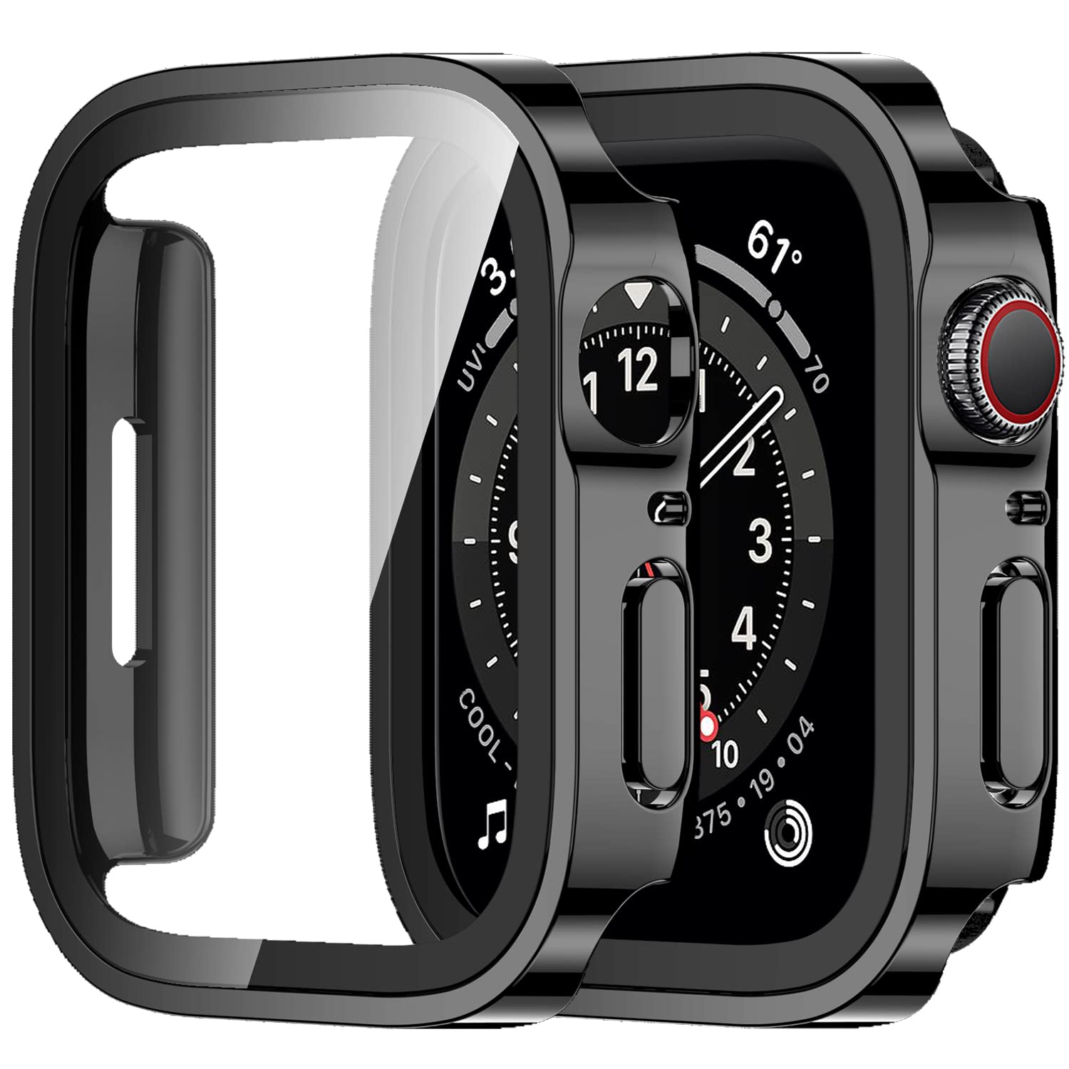 Amizee 2 Pack Compatible with Apple Watch Case 44mm Series 6/5/4/SE with Built-in Screen Protector, Hard PC Case Straight Edge Ultra Thin Anti-Scratch Protective Cover for iWatch 44mm (Black)