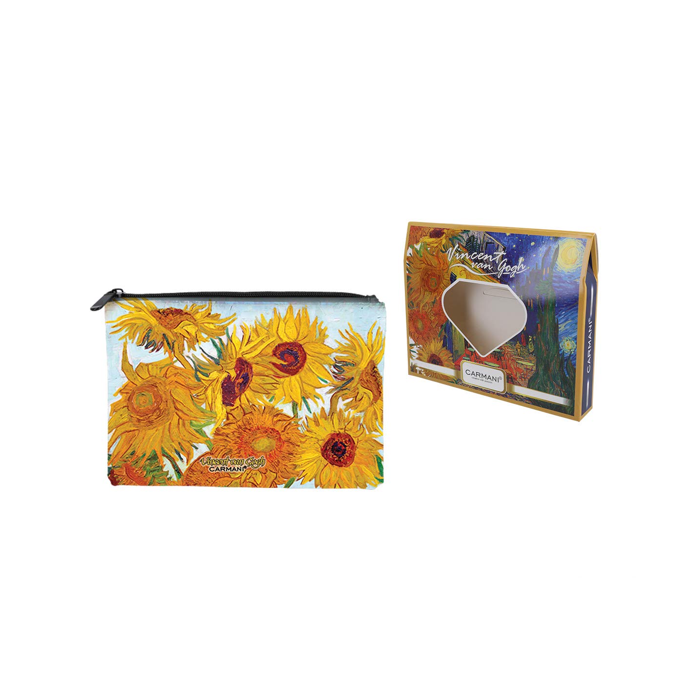 CARMANI - Medium Ladies Makeup Bag, Travel Pouch, Handbag Organizer, Cash Coin Purse, Multifunction Toiletry Storage Pouch for Women with Vincent Van Gogh "Sunflowers"