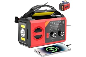 GIDEZH 74000mWh Hand Crank Emergency Radio - 20000mAh Solar Portable Weather Radio AM FM NOAA with 3 Mode Flashlight & Reading Lamp, Headphone Jack, Cell Phone Charger, SOS for Emergency, Red
