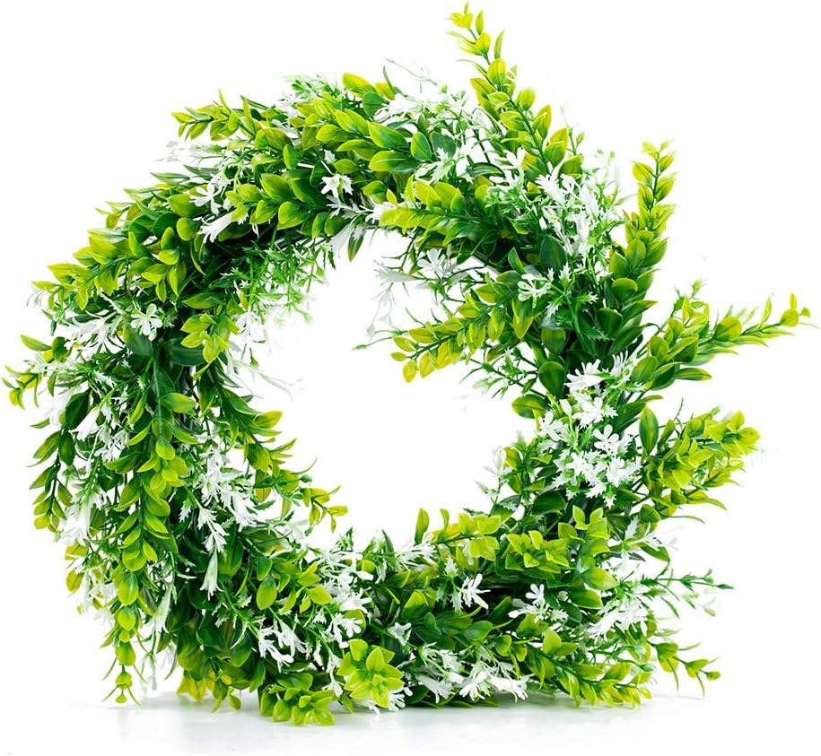 Artificial Green Leaves Floret Wreath 13" Round Wreath Gift Easter Decorations for Front Door, Wall, Window, Wedding Party Décor, Indoor, Outdoor