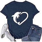 VQD Womens Dolphin Shirt Love Heart T-Shirts Sea Ocean Animal Lover Marine Life Tee Tops