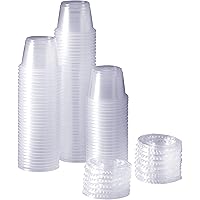[100 Sets - 1 oz.] Plastic Disposable Portion Cups With Lids, Souffle Cups