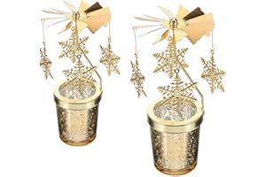 Holibanna Rotating Candlestick Christmas Carousel Tea Light Gold Candle Holder (2PCS Snowflake)