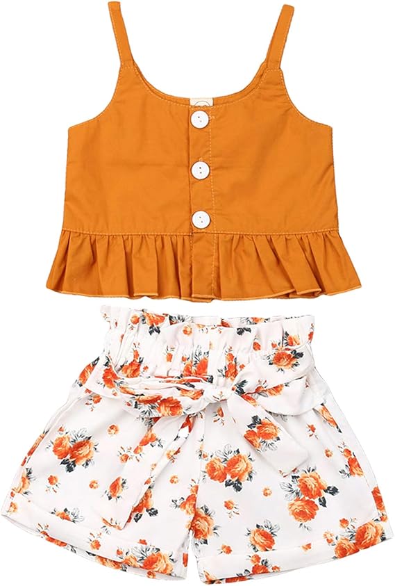 Amazon Co Jp 幼児 乳児 女児 夏服 ノースリーブ タンクトップ ベスト ショーツ 花柄 衣装セット 2個 6ヶ月 4歳 Us サイズ 6 12 Months カラー オレンジ 服 ファッション小物