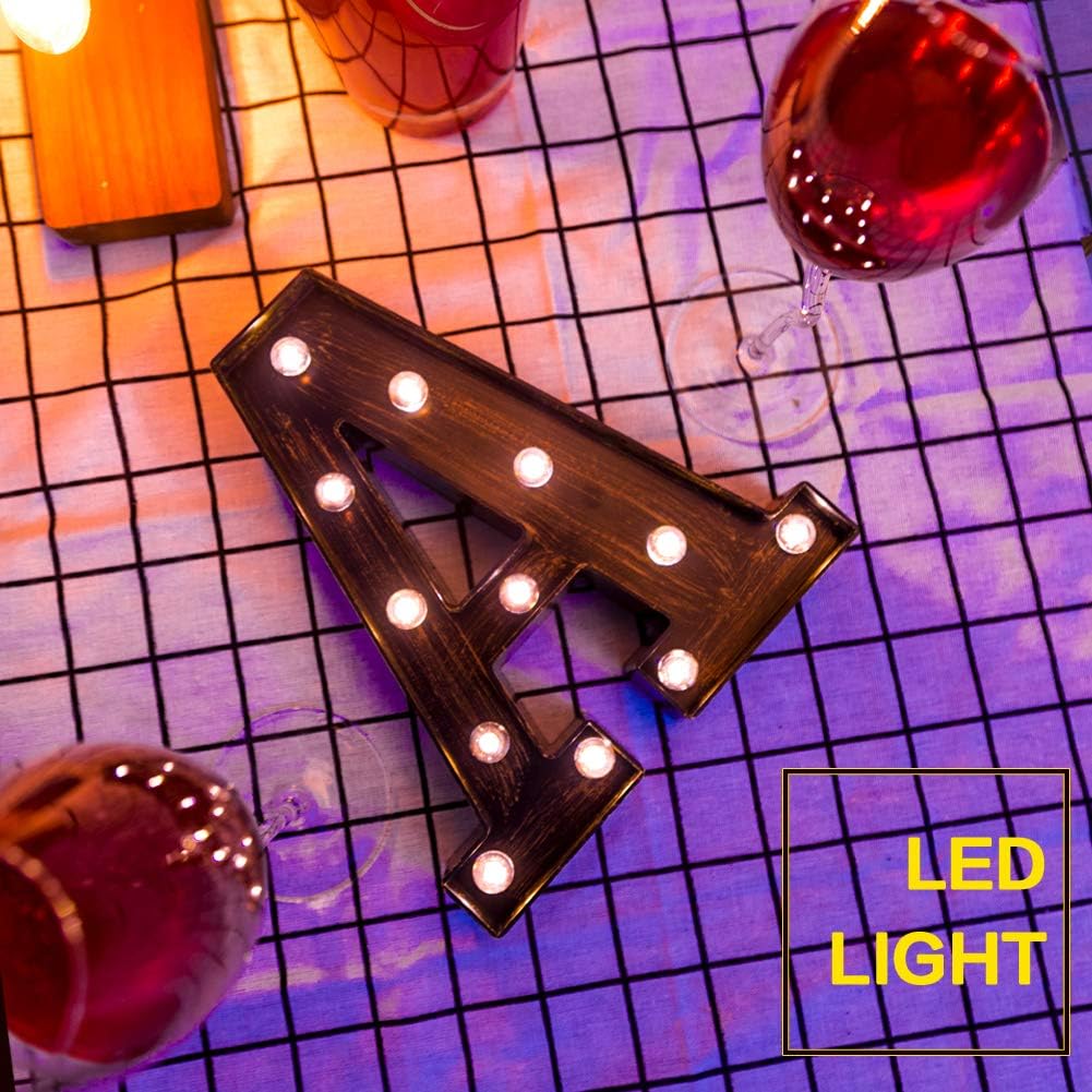 Glintee LED Marquee Letter Lights Vintage Style Light Up 26 Alphabet Letter Signs for Wedding Birthday Party Christmas Home Bar Cafe Initials Decor（C）: Home & Kitchen