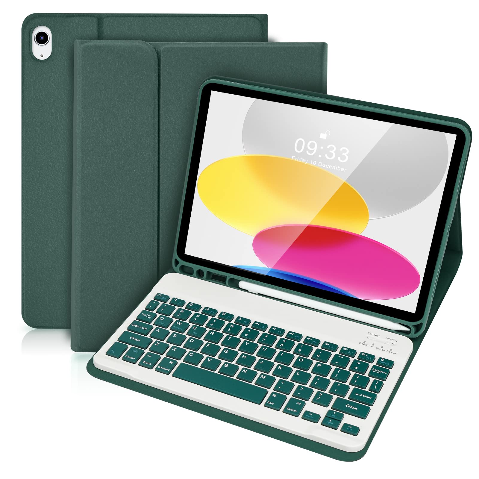 Lively Life Bluetooth Keyboard Case for iPad 11th Gen. (A16) 11 inch 2025, 10th Gen. 10.9 inch 2022, Wireless Keyboard, Detachable Protective Cover, with Pen Holder, UK Layout, Dark Green — image 1