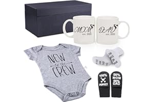 Pregnancy Gifts for First Time Moms �C Mom and Dad Est 2025 11 oz Mug Set with Romper (0-3 Months) and Baby Socks ?- Top New P