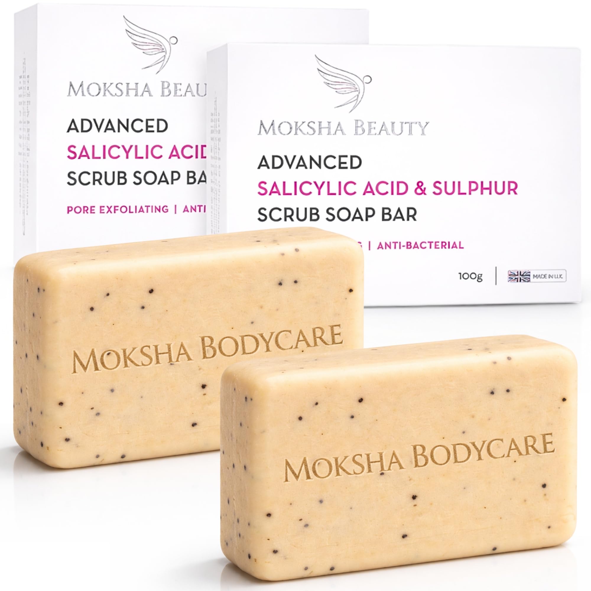 Sulphur Soap Bar with Salicylic Acid - 2 Pack [Made In U.K] Advanced Salicylic Acid & Sulphur Scrub Treatment Face Soap Bar | Paraben, Cruelty Free - 2x100g