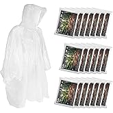 Rain Poncho, Disposable Rain Ponchos for Adults with Drawstring Hood, Waterproof Plastic, Reusable, Clear (20 Pack)