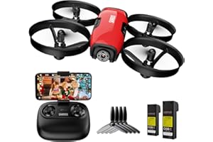 SANROCK Drones for Kids, FPV Mini Drone with Camera for Adults, RC Quadcopter Helicopter with 2 Batteries, Waypoints Fly, Headless Mode, Altitude Hold, Emergency Stop, One Key Take Off/Landing, Toys Gift for Boys Girls, Red