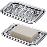 SheeChung Soap Dish for Bathroom Kitchen, Stainless Steel Soap Holder Tray | 2 Pack Silver, Metal Soap Dish with Drainage, for Kitchen Sink Counter to Store Bar Soap Sponges Scrubbers, Rust Resistant