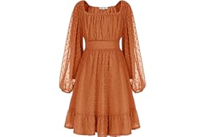 GRACE KARIN Girls Ruffle Tiered Dress Long Sleeve Swiss Dot Flowy A-Line Dress 6-14Y