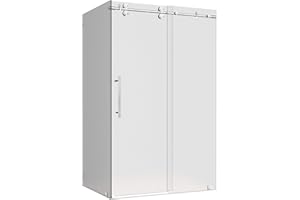 Aston SEN979F-SS-48-10 Langham 44-48 in. x 35 in. x 75 in. Completely Frameless Sliding Shower Enclosure, Frosted Glass in Stainless Steel, 44" to 48" x 33.8125" x 75", Stainless-Steel
