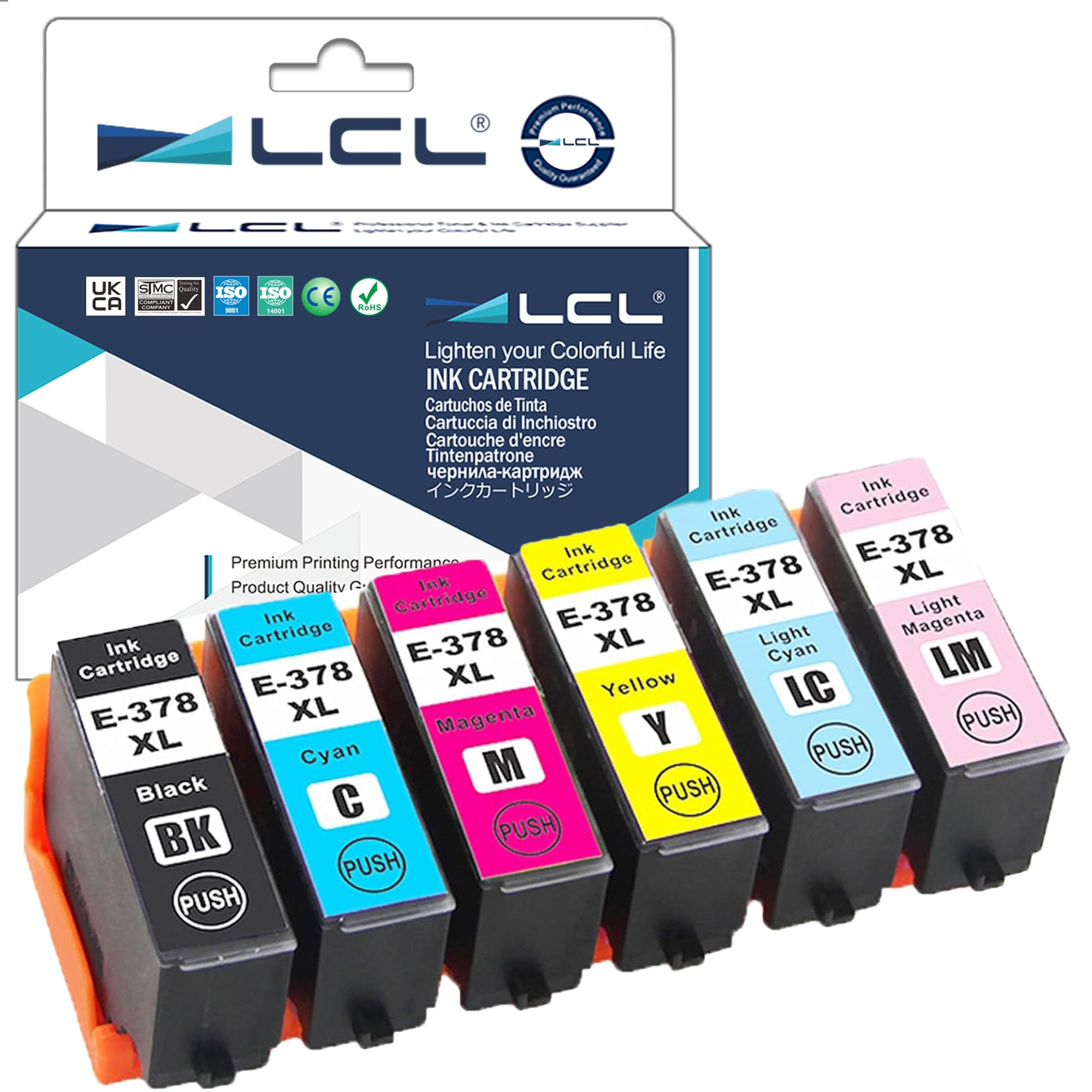 LCL Compatible Ink Cartridge 378XL C13T37984010 C13T37914010 C13T37924010 (1Black 1Cyan 1Magenta 1Yellow 1LIGHT Cyan 1LIGHT Magenta) Replacement for Epson Expression Photo XP-8500 XP-8505 XP-8605