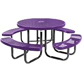 COATEDOUTDOORFURNITURE 46In Round Picnic Table, Expanded, Purple | Heavy-Duty Commercial Outdoor Picnic Table, Expanded Metal Construction, Made In America