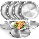 Fasmov 8 Pack 8 inches 18/8 Stainless Steel Plates, Metal 304 Dinner Dishes Serving Camping Plates for Picnic Outdoor Camping