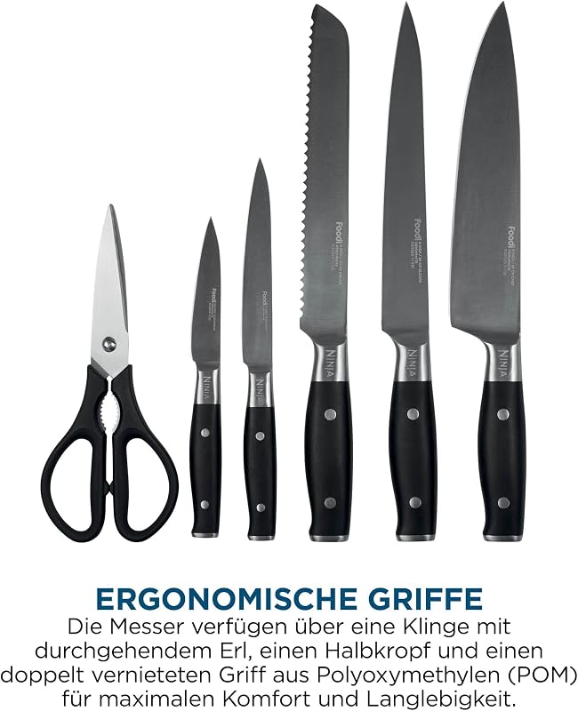 Foodi StaySharp Messerblock, 6-teilig, mit Schärfer, Edelstahl