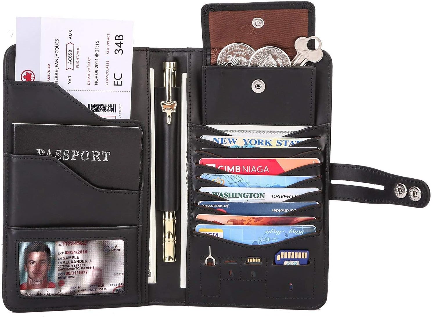 Travel Wallet with RFID Blocking Awesome Passport Wallet Credit Cards Holder Document Organizer Genuine Leather