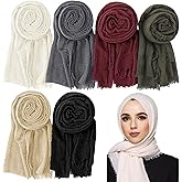 Kemrosdy 6 Pieces Long Head Scarf Shawl for Women Lightweight Turban Scarf Soft Linen Head Wrap for Girls,35.5 x 70.9 Multicolor