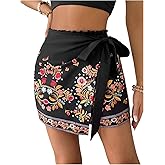 Milumia Women's Floral Knot Side Wrap Skirt High Waist Asymmetrical Skort