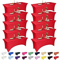 10 Pack 6 Feet Red Spandex Tablecloth for