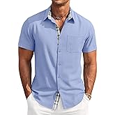 Runcati Mens Short Sleeve Shirt Button Down Casual Summer Beach Shirts Vacation Wedding Tops with Pocket