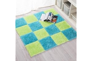 Cozylkx Puzzle Floor Mat, Plush Foam Mats, 16 Fluffy Carpet Tiles Area Rugs for Kids Room, Baby Room, Nursery Decoration
