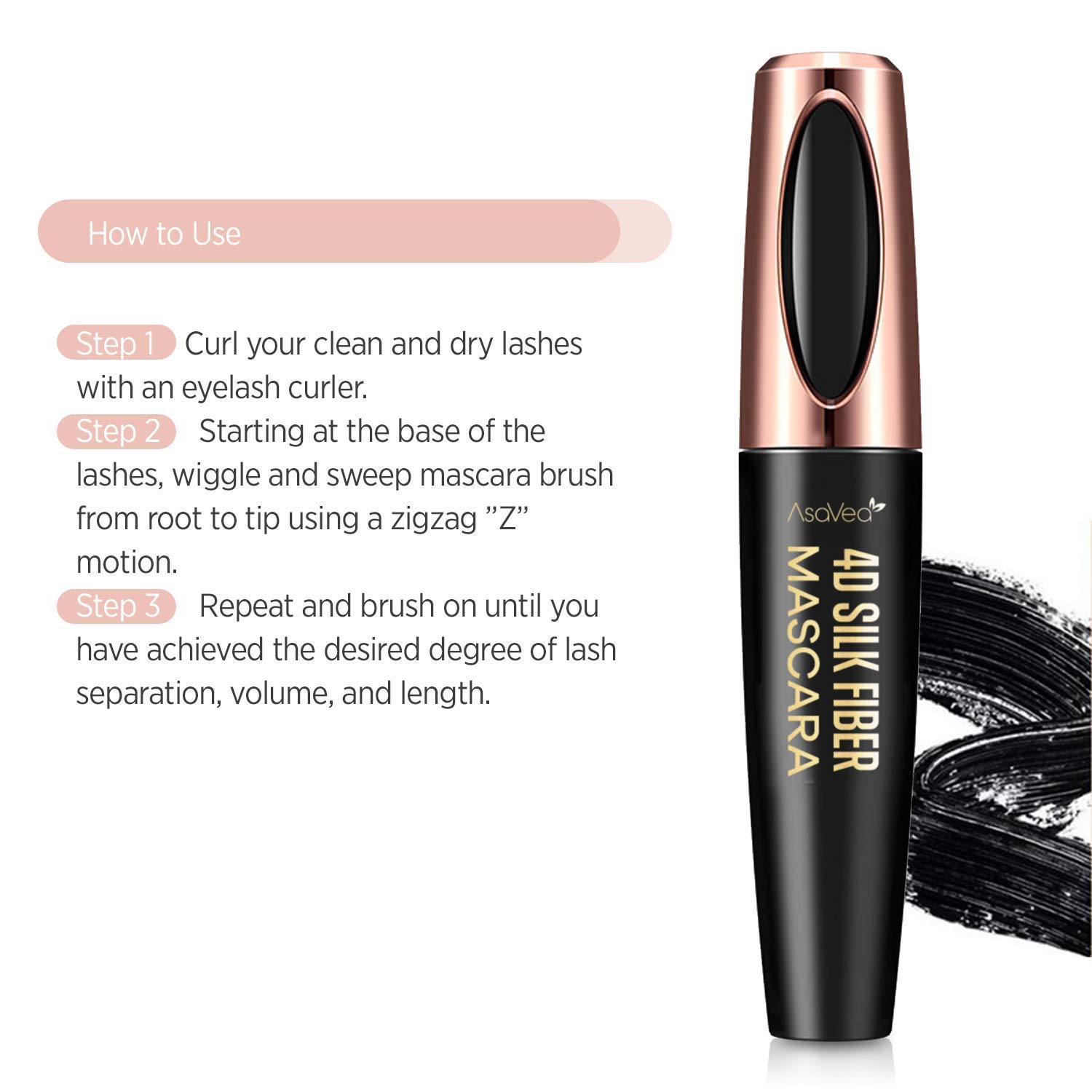 Natural 4D Silk Fiber Lash Mascara, Lengthening and Thick, Long Lasting, Waterproof & Smudge-Proof, All Day Exquisitely Lush, Full, Long, Thick, Smudge-Proof Eyelashes : Beauty
