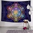 Metatron's Cube Wall Tapestry Merkabah Wall Hanging Sacred Geometry Tapestries Multi-Function Wall Art and Unique Room Decor for Bedroom, Living Room, Dorm (51.2 x 59.1 Inch, Metatron's Cube)