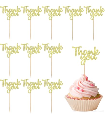 24Pcs Thank You Cupcake Toppers - Glitter Thanksgiving Party Decorations
