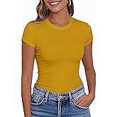 PALINDA Women's Short Sleeve Crew Neck Fitted Shirts Basic Casual Stretchy T Shirt Workout Tops