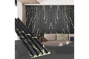 OUZUGIE WPC Acoustic Slat Wall Paneling, 8-Pack 96 x 6 Inches 3D Wall Panels for Interior Wall Decor,Living Room,TV Background,Study Room,Office Spaces,Bedroom,High Grille (Black Marble)