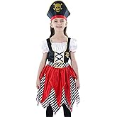 Wizland Girls Pirate Costume,Girls Pirate Outfit Kid Dress Up for Halloween with Hat