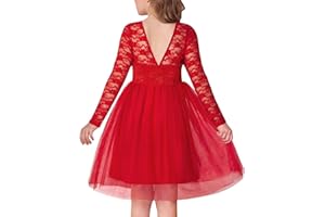 Arshiner Flower Girl Dress V Back Lace Long Sleeve Tulle Special Occasion Wedding Party Dresses