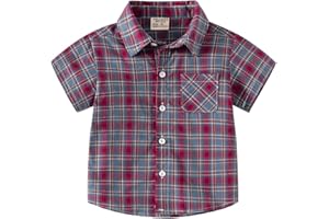 Little Boys Dress Shirts Toddler Baby Short Sleeve Button-Down Plaid Shirt Cute Summer Clothes Casual and Formal Wear