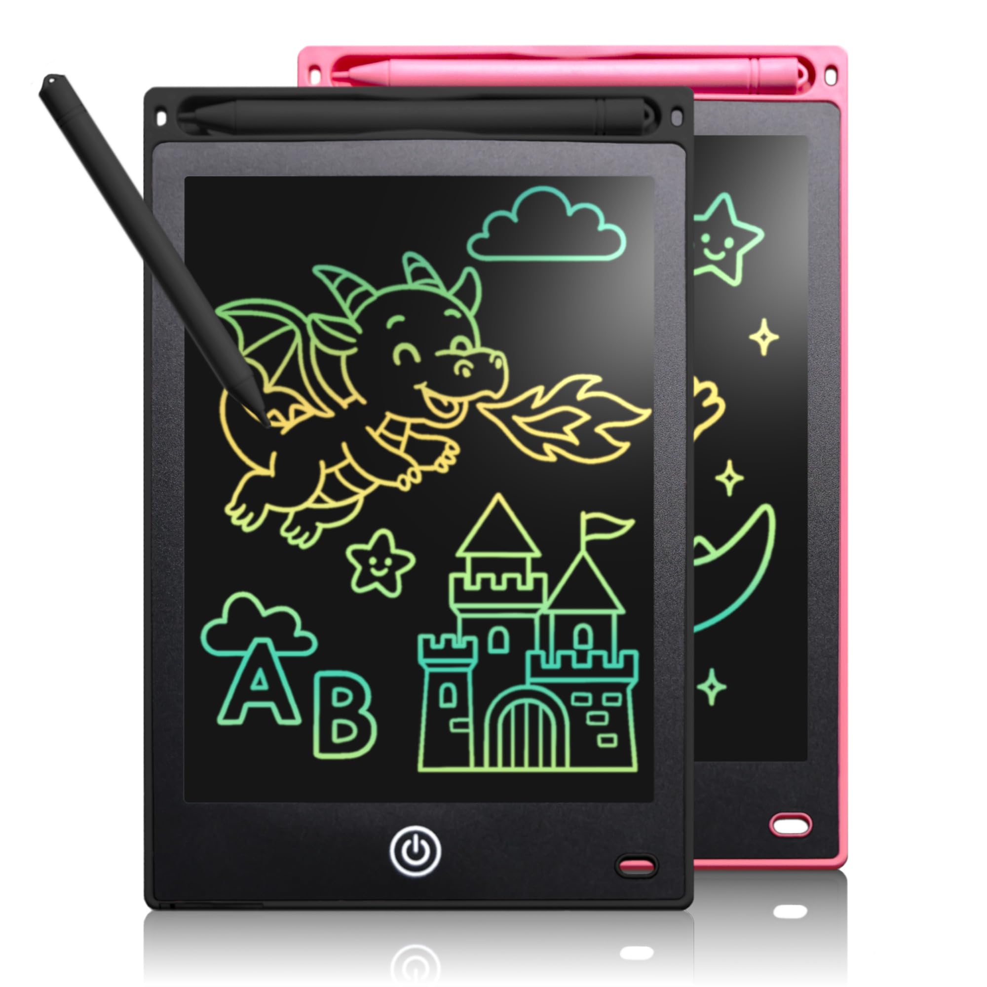 LCD Writing Tablet 2 Pack with Colorful Screen, Drawing Pad for Toddler and Children, Toys Learning Educational Gifts for Birthday Christmas for 2 3 4 5 6 7 Year Old Boys Girls (Black/Pink, 12 inch)