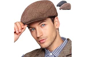 LADYBRO 2Pack Adjustable Newsboy Hats for Men Flat Cap Irish Cabbie Wool Blend Tweed