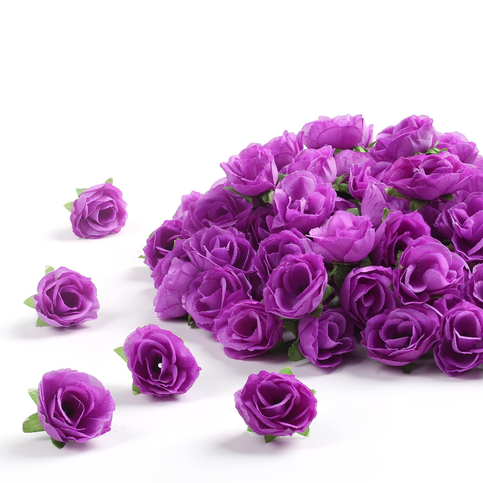 SITUMEIZI 100 Pcs 1.3 inches Mini Deep Purple Rose Head Purple Flowers Artificial Roses for Home DIY Flower Wall Party Birthday Decor