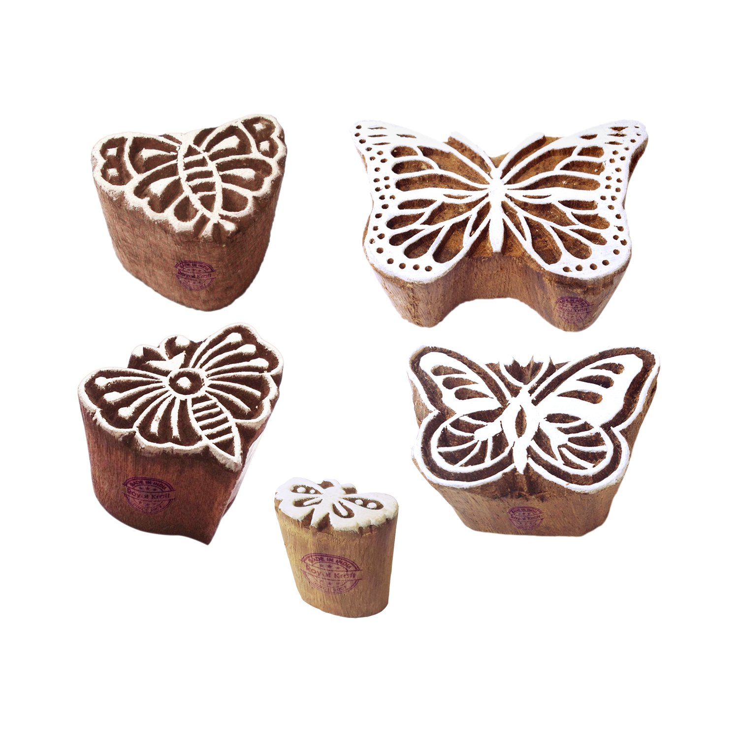 Trendy Motif Assorted and Butterfly Block Print Wood Stamps (Set of 5)