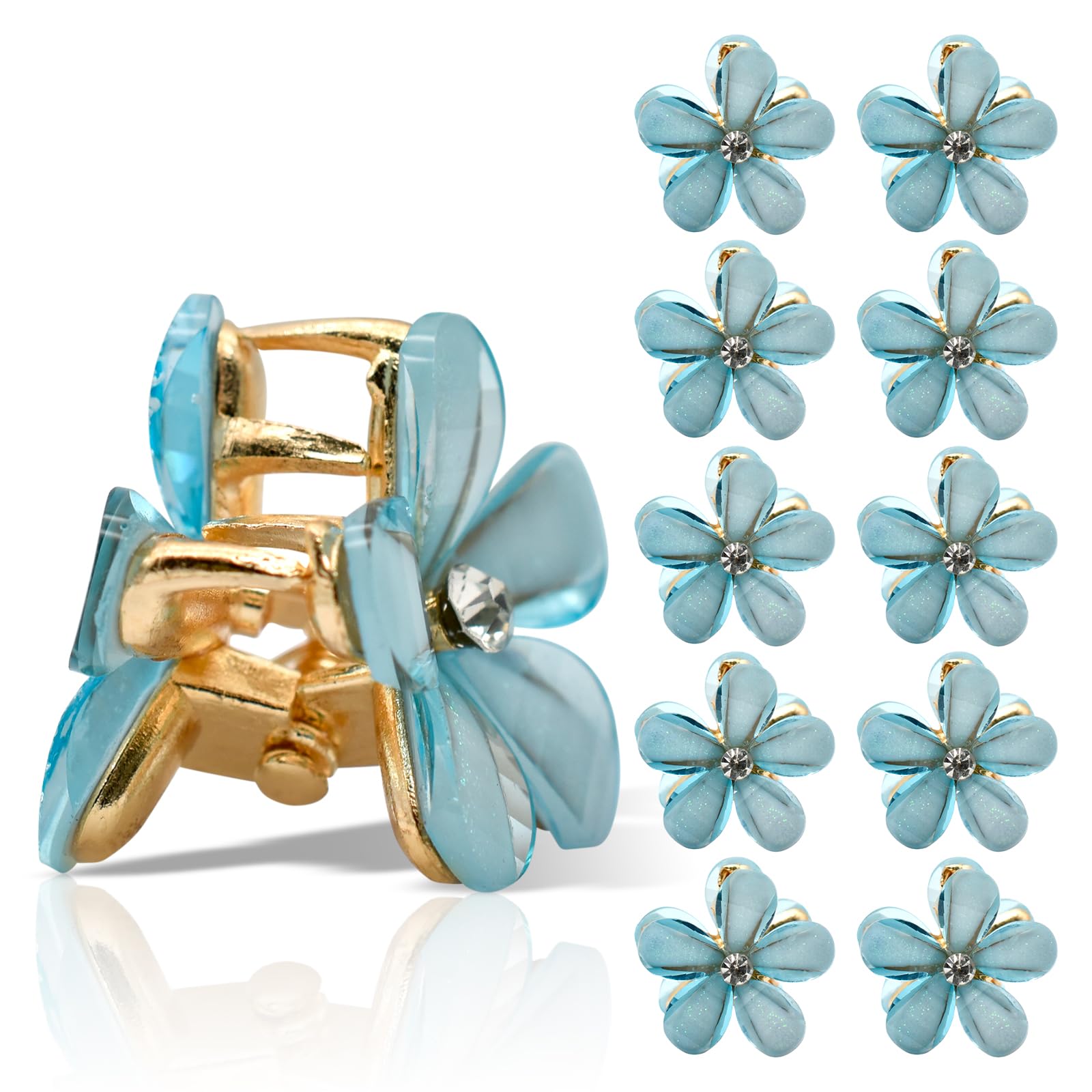 PAITOK 10 Pieces Set mini hair clips, Flower hair claw clip,Flower claw clips, Non-Slip Hair Clips for Girls Women Photo Daily Party Wedding Hairstyle Accessories(blue flower clips)