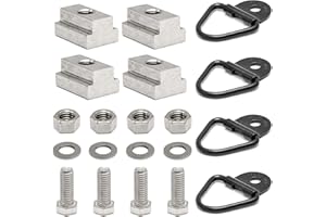 MEDOON Bed Deck Rails Cleat T Slot Nuts Fits Screws with 3/8"-16 Thread 4PCS,Stainless 3/8-16 X 1" Hex Head Bolts 4PCS,Tie Down Anchors Rings Trailers Hook Cargo Bolt 4PCS for Toyota Tundra & Toyota Tacoma