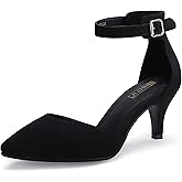 IDIFU Women's IN3 D'Orsay Pumps Low Kitten Heels for Women Dress Shoes Pointed Closed Toe Wedding Bride Ankle Strap Dressy Silver Black Nude White Gold Heels for Women