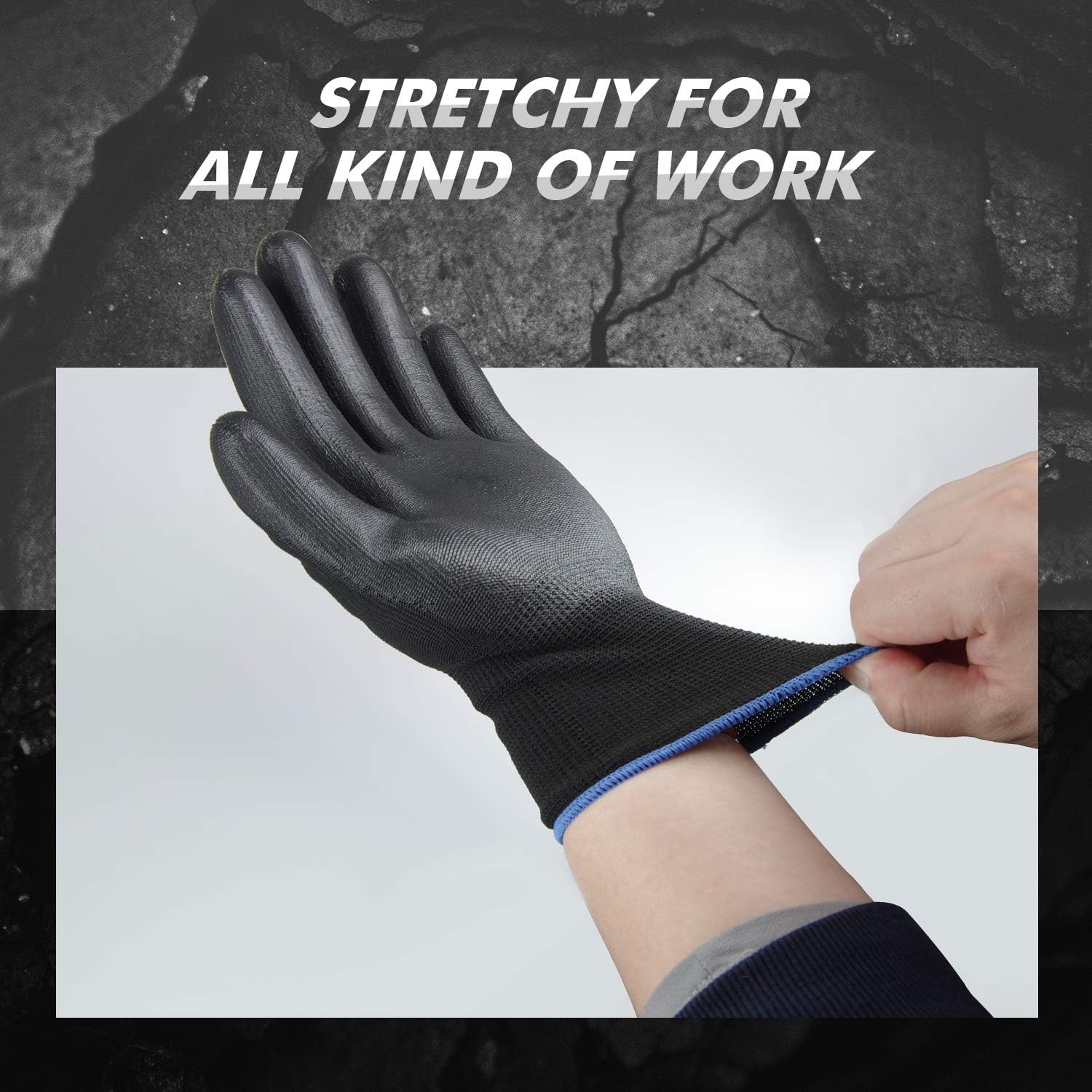 OKIAAS Safety Work Gloves(Bulk 12-Pair Pack, Size L/9) with Grip, Polyurethane(PU) Coated Working Gloves for Mechanic, Warehouse, Gardening, Construction, DIY, Yard Work (Black Large) - - 