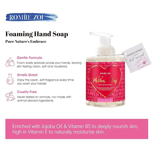 ROMIIE ZOI FOAMING HAND SOAP FOR MOTHER’S DAY GIFT BASKET – RED INFUSED WITH ROSE SCENTED AROMA – 500 ML / 16.8 FL OZ
