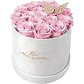 Cyrabota 16 Pink Preserved Flowers in Round Gift Box, Forever Flowers Eternal Roses for Mother's Day, Birthday, Anniversary, Valentine's Day Gifts for Women Light Pink