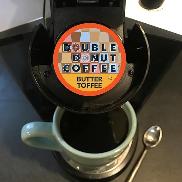 DOUBLE DONUT FLAVORED COFFEE PODS,BUTTER TOFFEE COFFEE, SINGLE SERVE MEDIUM ROAST COFFEE FOR KEURIG K CUPS BREWERS, 24 COUNT