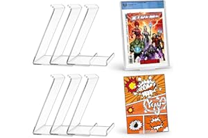 tutata Comic Display Stand, Clear Acrylic Comic Book Holder for Graded Collections - 6 Pack